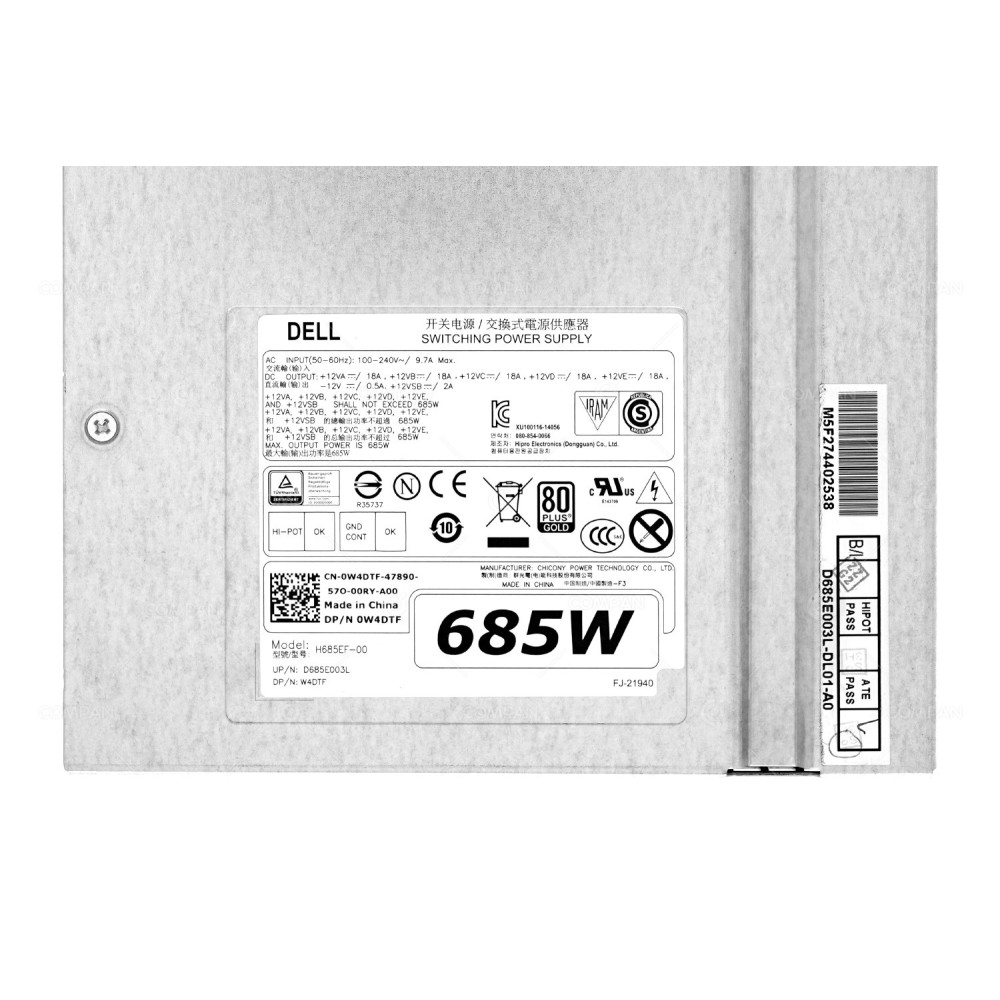 W4DTF  DELL 685W POWER SUPPLY 80 PLUS GOLD FOR PRECISION 5810